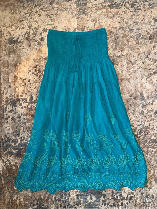 Dresses & Skirts - Teal Embroidered Strapless Beach Dress- Women